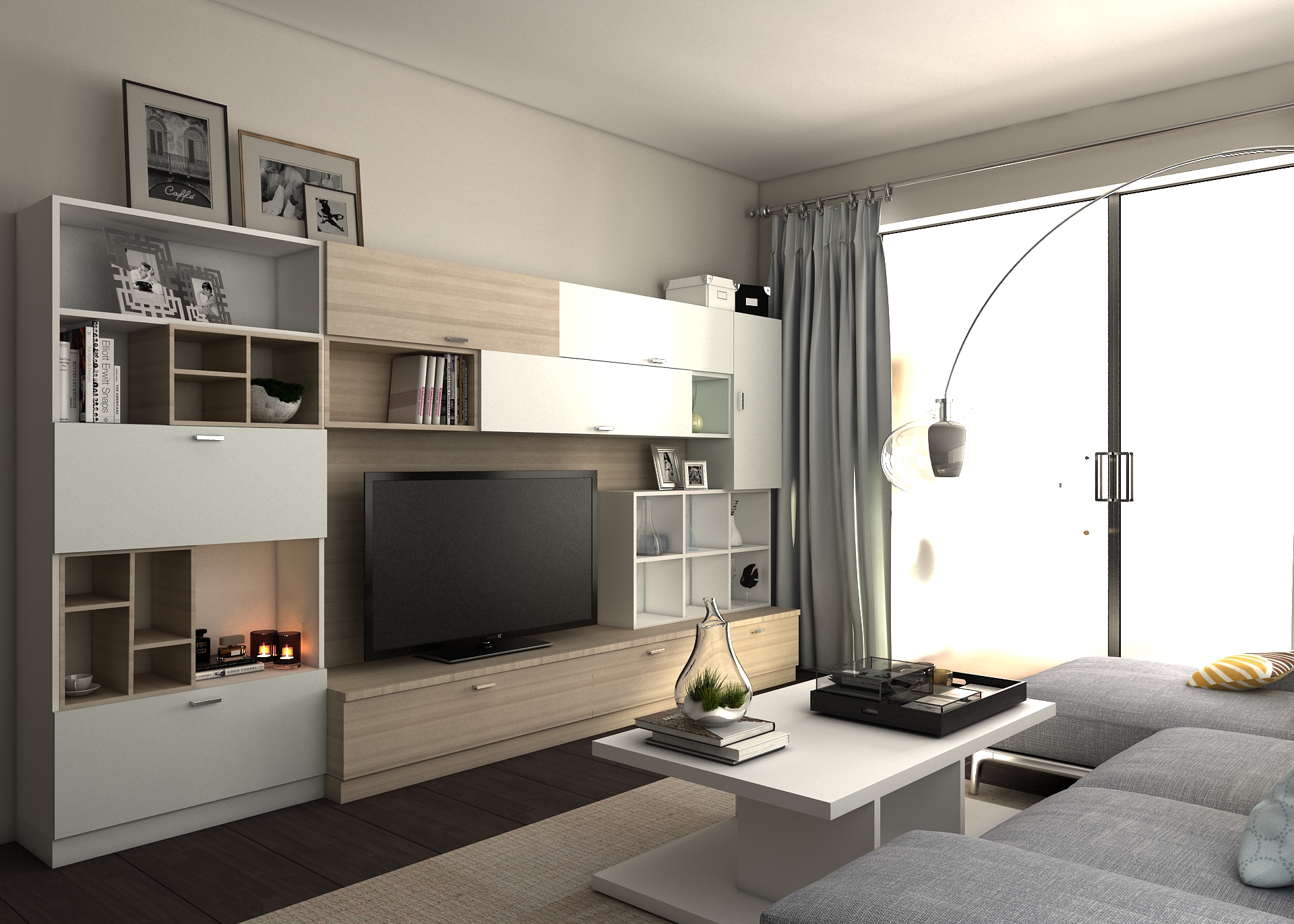 全鋁電視柜-02（風格：現代；顏色：橡木暖白）